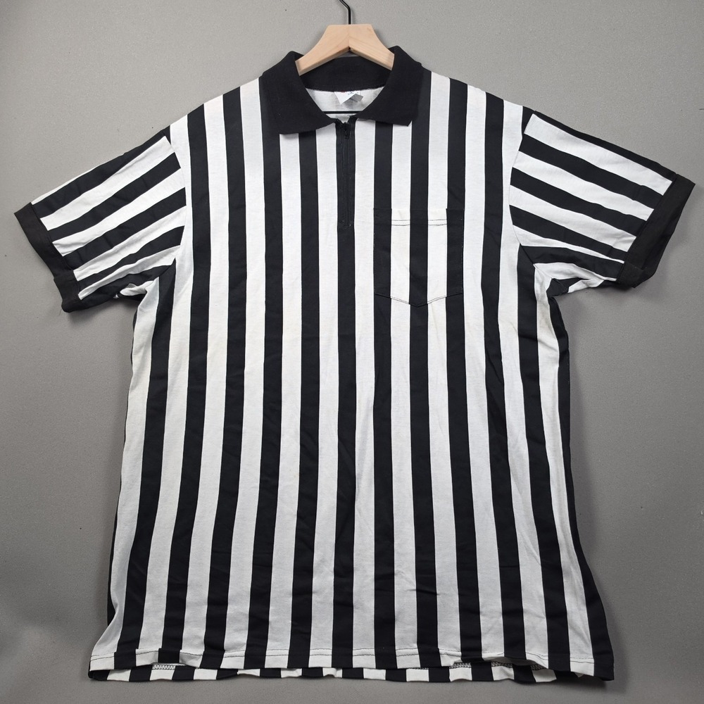 Majestic Vintage Referee Jersey Men's XL Black White Striped USA Made Ref Shirt